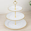 14" White 3-Tier Plastic Dessert Display Stand With Gold Beaded Rim, Round Cupcake Tower Tea Party Serving Platter With Top Handle