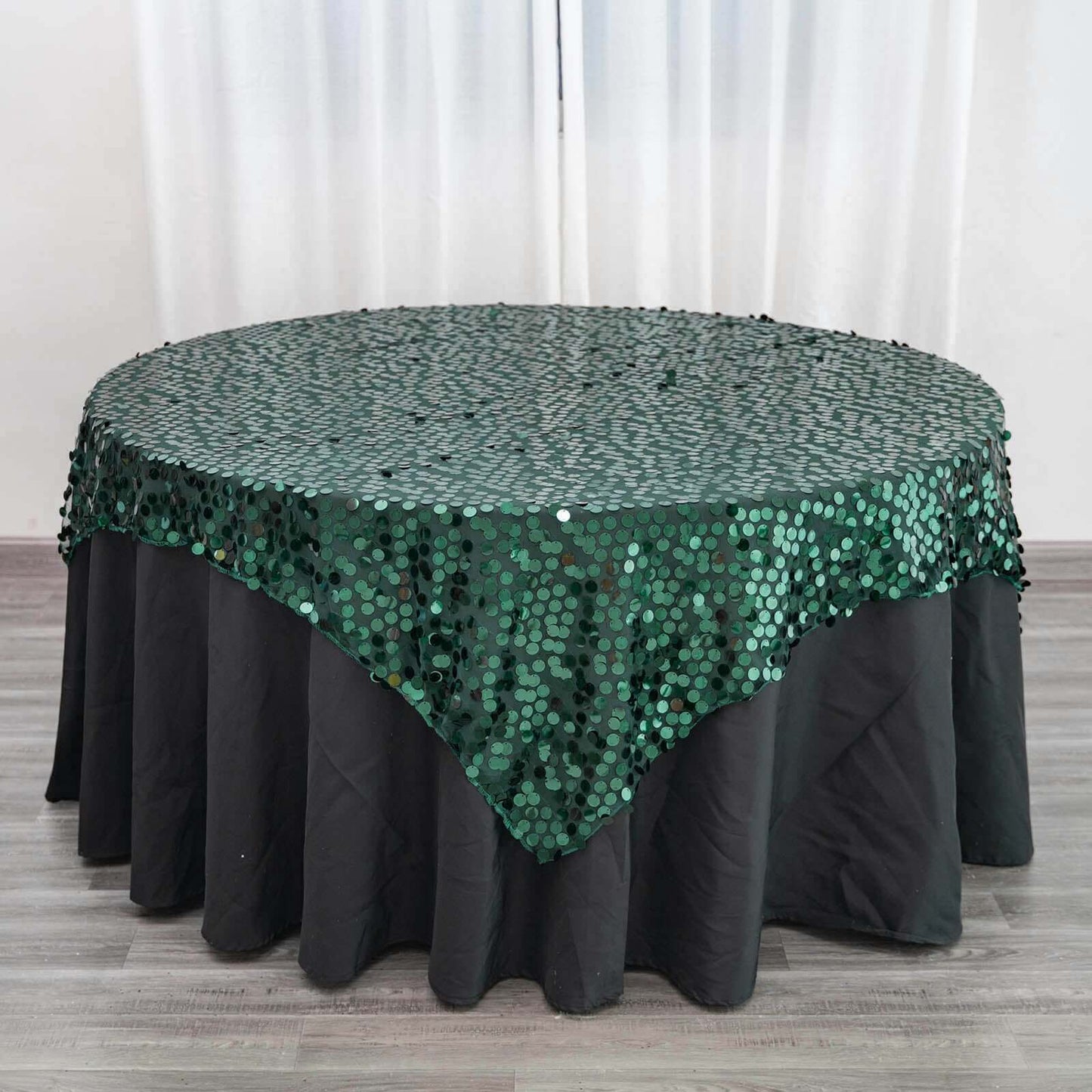 Sequin 72"x72" Table Overlay Square Tablecloth Hunter Emerald Green - Big Payette Table Cover