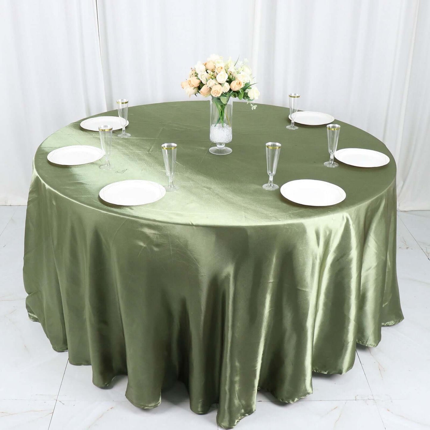 Satin 120" Round Tablecloth Dusty Sage Green - Stylish Seamless Table Cover