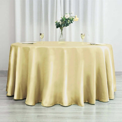 Satin 120" Round Tablecloth Champagne - Stylish Seamless Table Cover