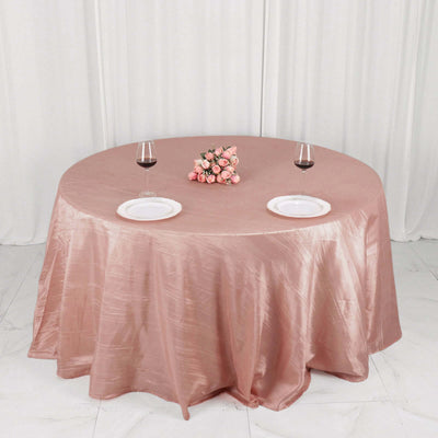 Taffeta 132" Round Tablecloth Dusty Rose - Seamless Accordion Crinkle Table Cover