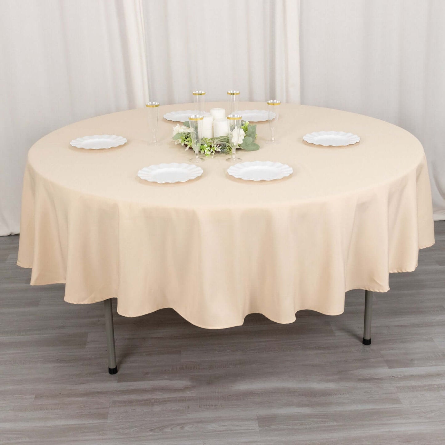 Premium Polyester 90" Round Tablecloth Beige - Stain and Wrinkle-Resistant Design with 220GSM Thickness Table Cover