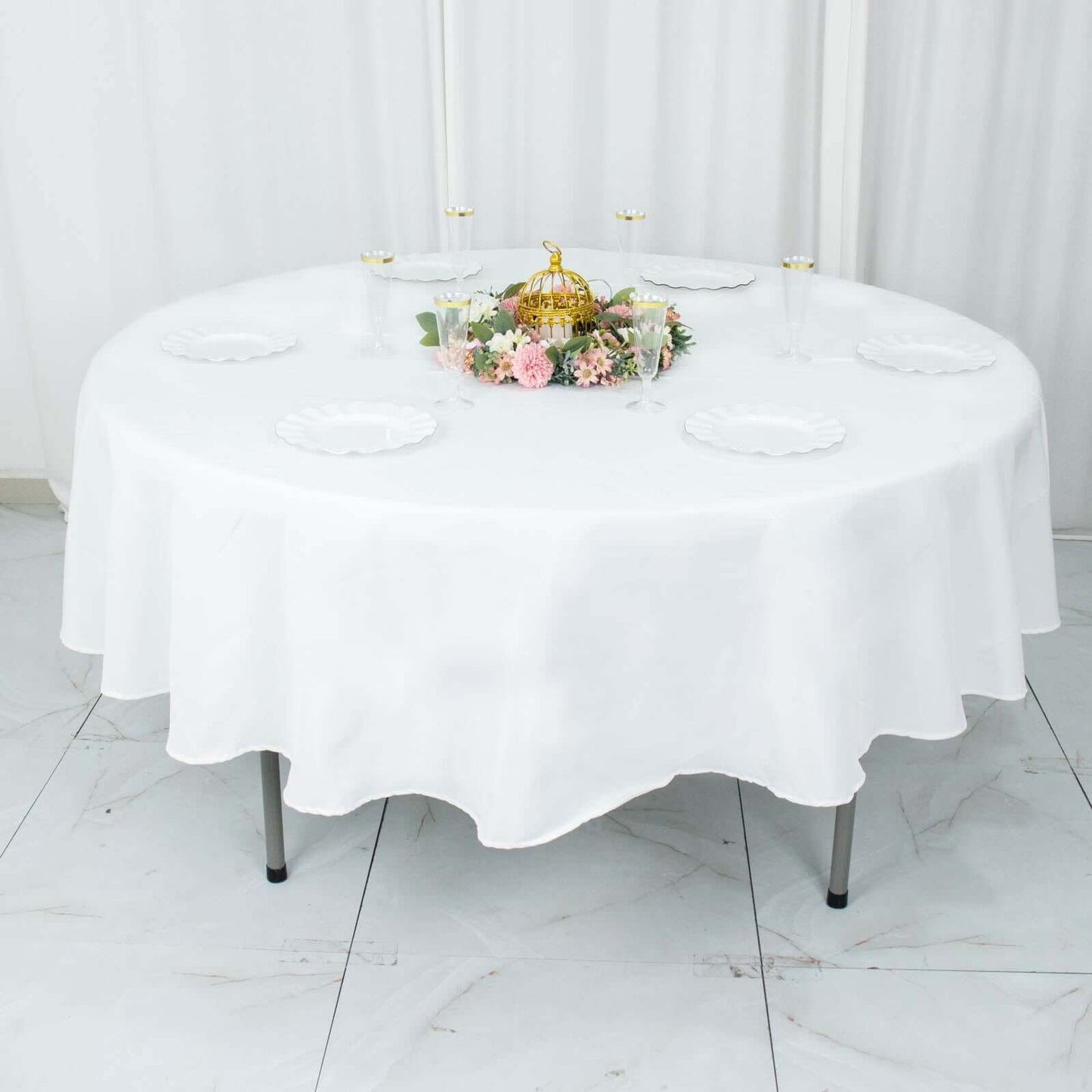 Premium Polyester 90" Round Tablecloth White - Stain and Wrinkle-Resistant 220GSM Table Cover for Weddings & Event Decor