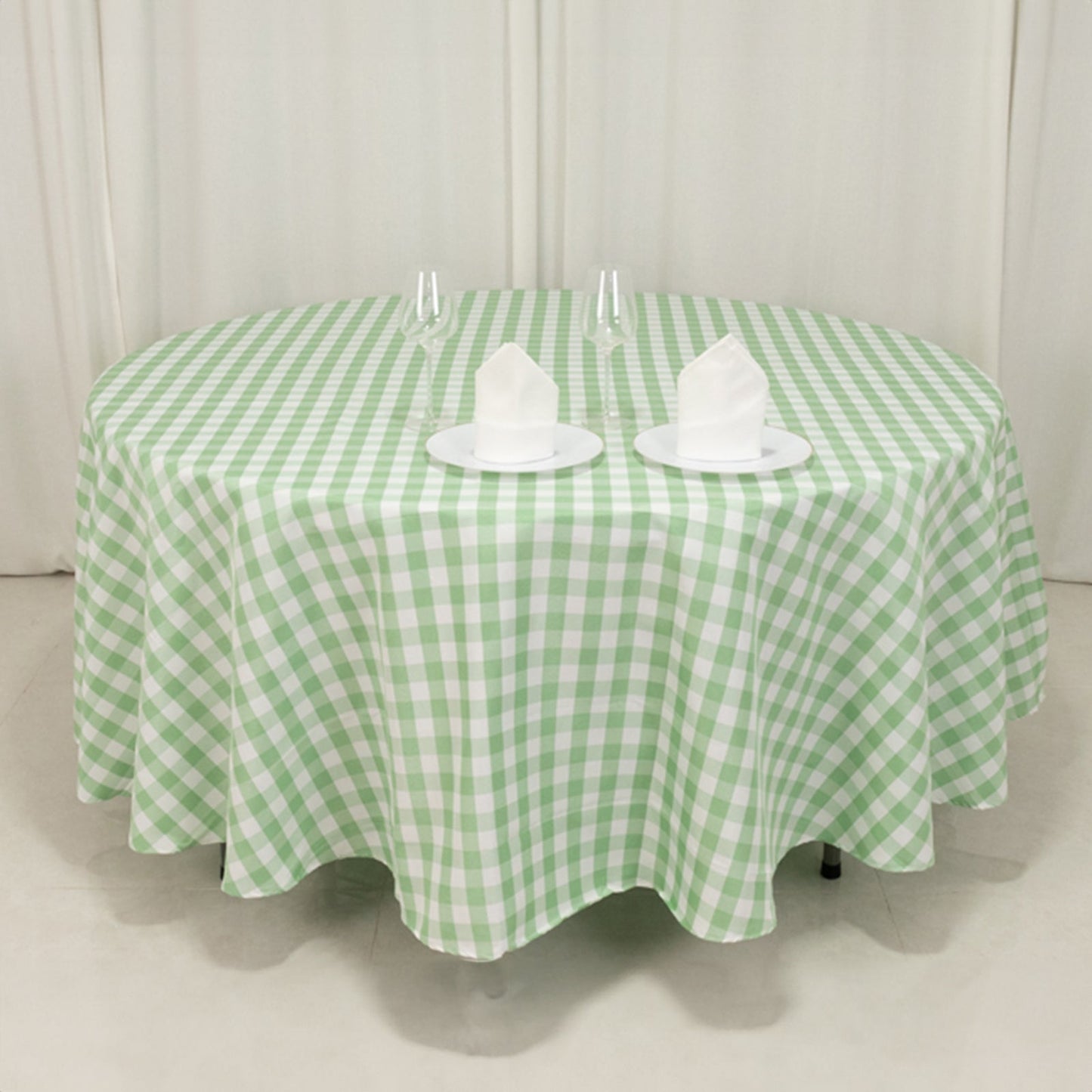 Polyester 108" Round Tablecloth White/Sage Green - Checkered Buffalo Plaid Table Cover