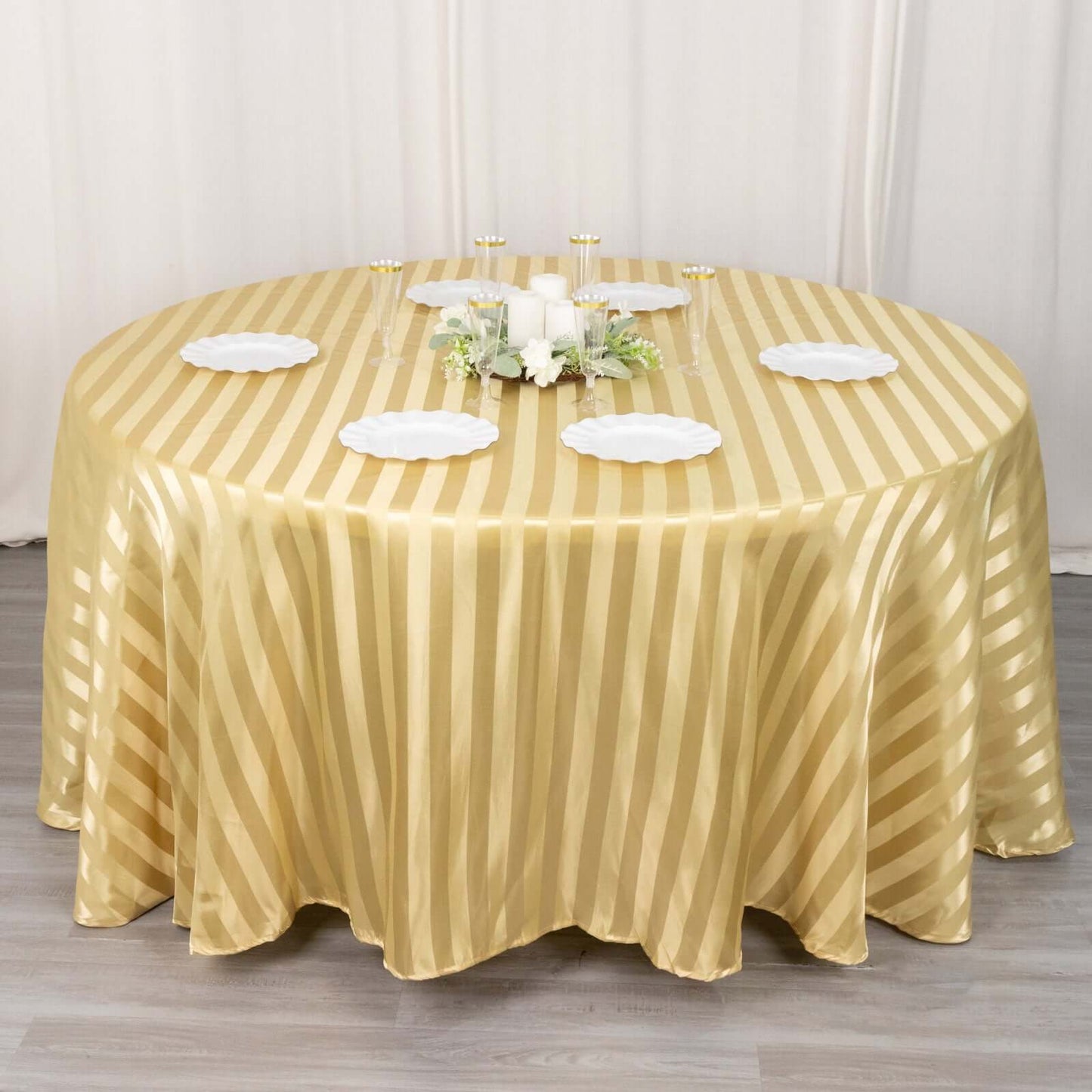 Satin Striped 120" Round Tablecloth Champagne - Silky Smooth Seamless Table Cover