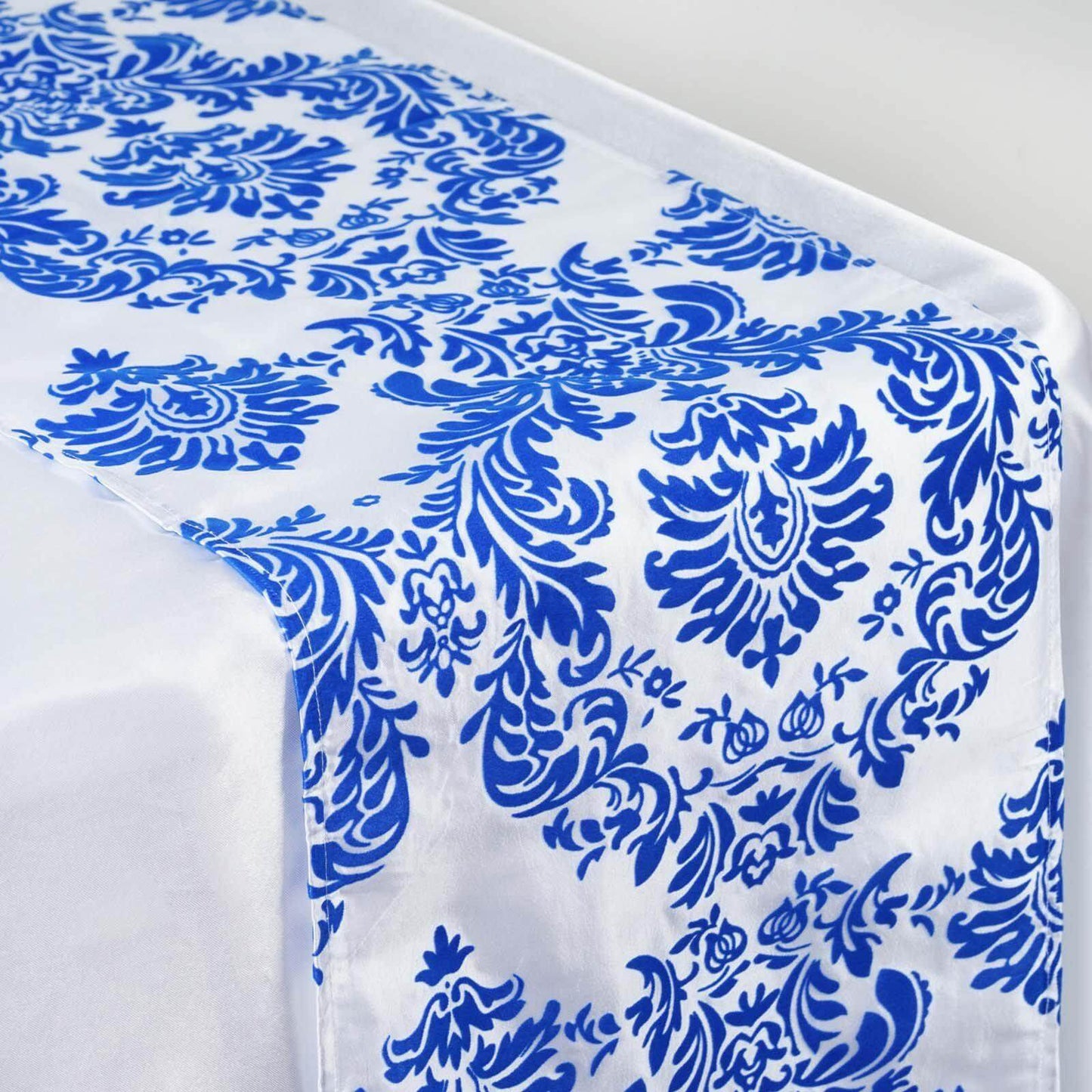 Taffeta Flocking 12"x108" Table Runner Royal Blue Damask - Stylish Table Accent