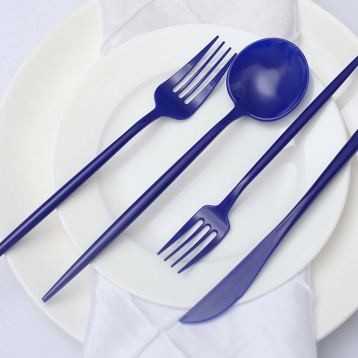 50-Pack Plastic Utensil Set Royal Blue - Premium Disposable Heavy Duty Sleek Flatware