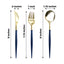 24-Pack Plastic Flatware Set in Metallic Gold with Royal Blue Handle - Heavy Duty Disposable Modern Silverware 8"