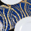 Sequin Mesh 12"x108" Table Runner Royal Blue/Gold Stylish Wave Embroidery