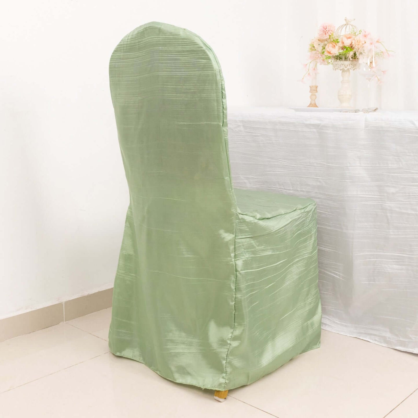 Crinkle Crushed Taffeta Chair Cover for Banquet Chairs Sage Green - Reusable Slipcover