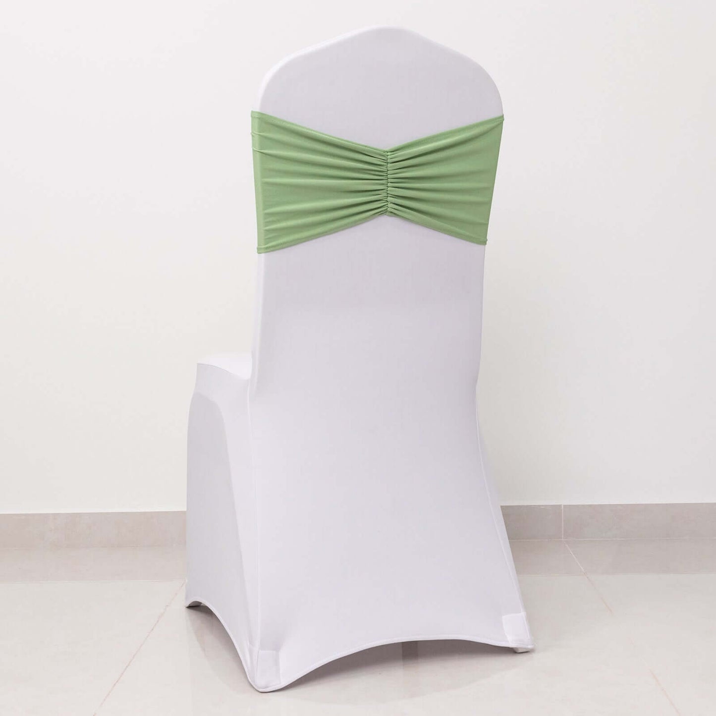 5 Pack Spandex Chair Sashes Sage Green Ruffled Style - Wide Easy to Use Stretch Chair Bands 8"x13"