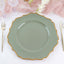 6-Pack Acrylic Round Charger Plates 13" in Dusty Sage Green with Gold Scalloped Rim, Decorative Dinner Party Plastic Charger Tableware