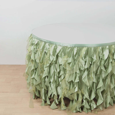 Taffeta 14ft Table Skirt Sage Green - Cascading Curly Willow Style Table Cover