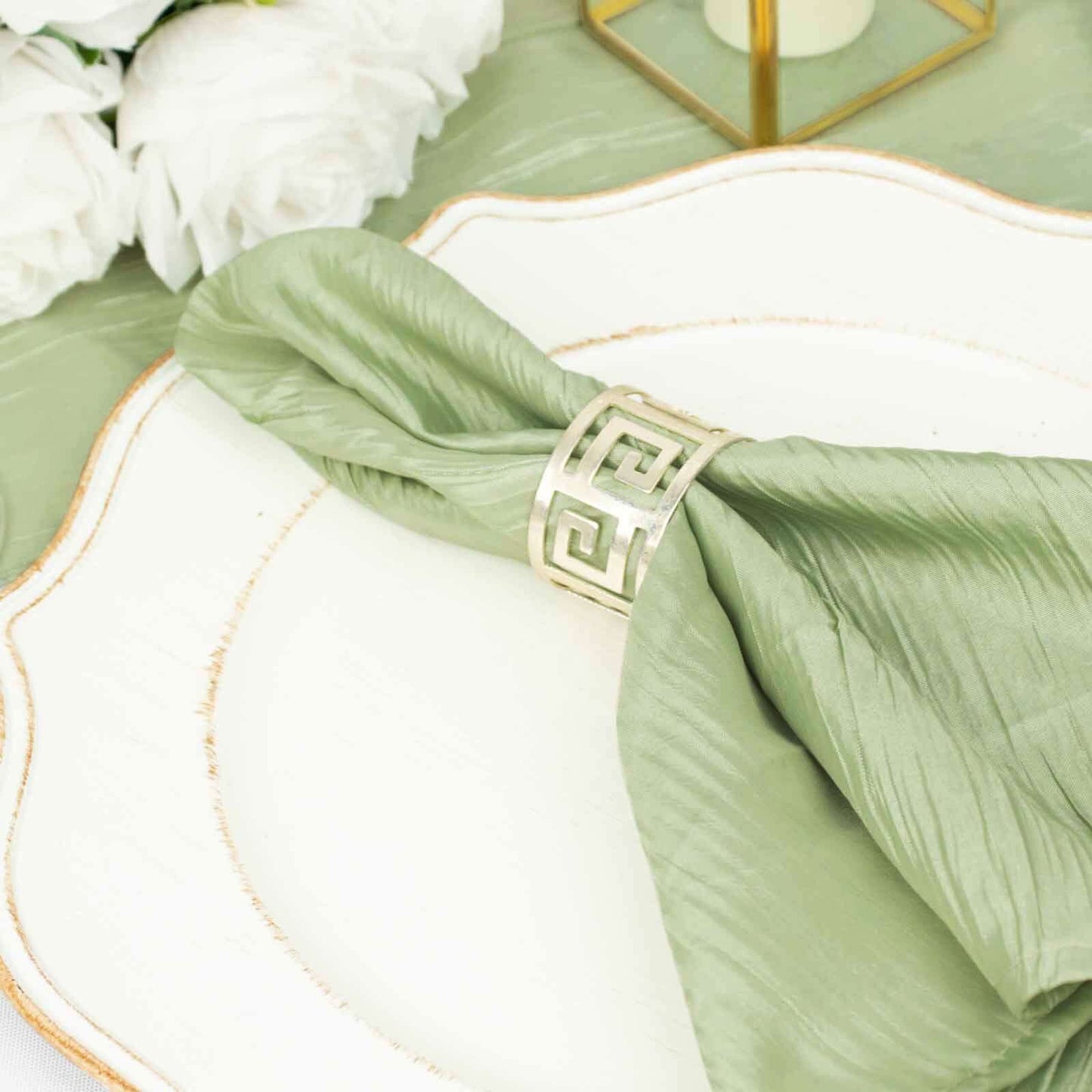 5 Pack Taffeta 20"x20" Napkins Sage Green - Accordion Crinkle Dinner Napkins