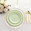 10-Pack Sage Green Plastic Dessert Plates â€“ 8" Round with Gold Beaded Rim, Disposable for Parties & Events