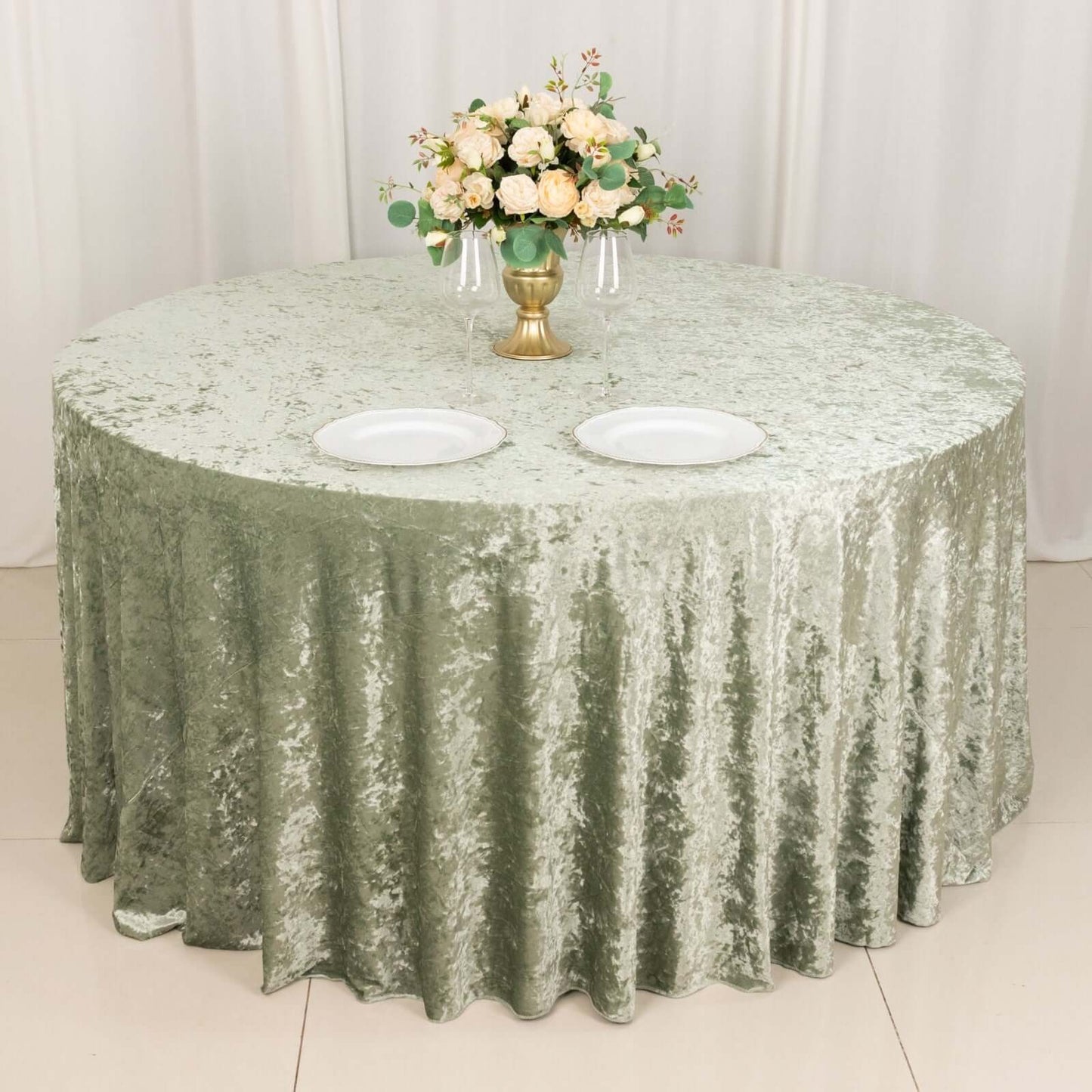 Premium Crushed Velvet 120" Round Tablecloth Sage Green - Reusable Soft & Stylish Seamless Table Cover