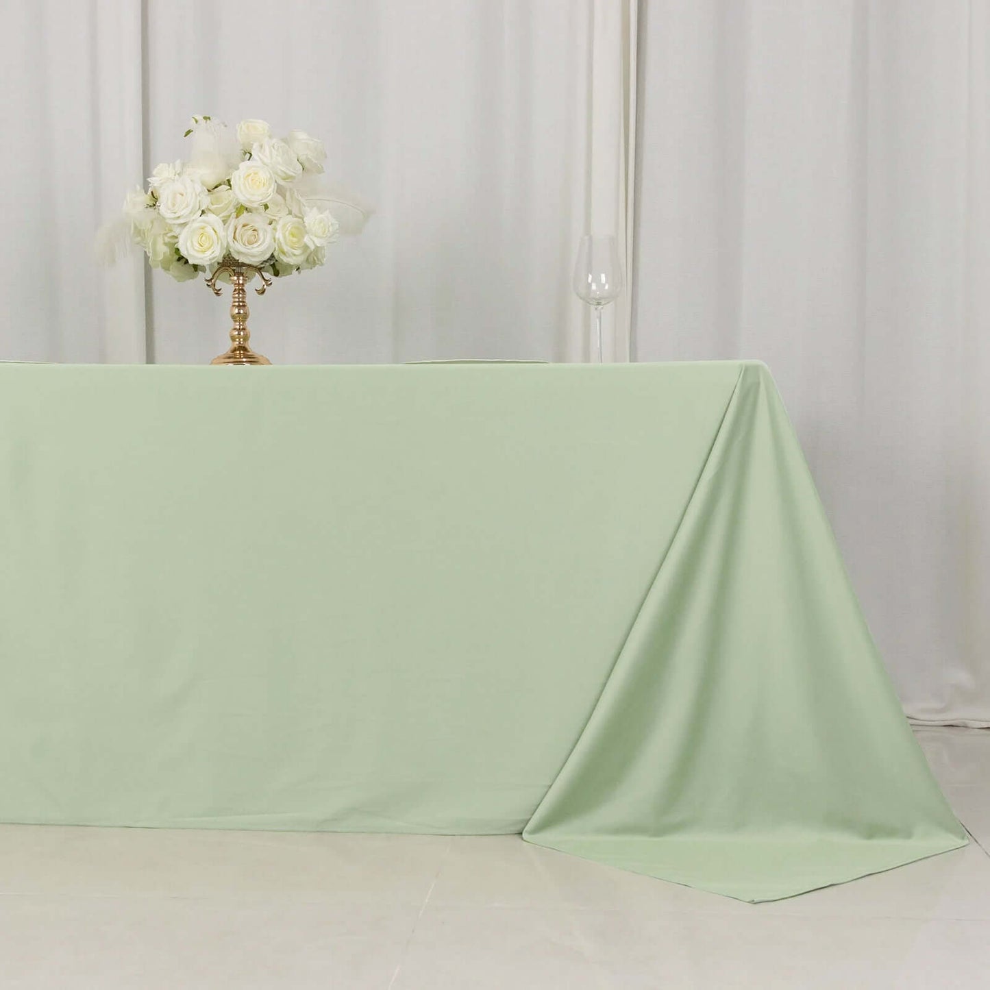 Scuba Rectangular 90"x132" Tablecloth Sage Green - Wrinkle Free, Stain Resistant & Seamless Table Cover