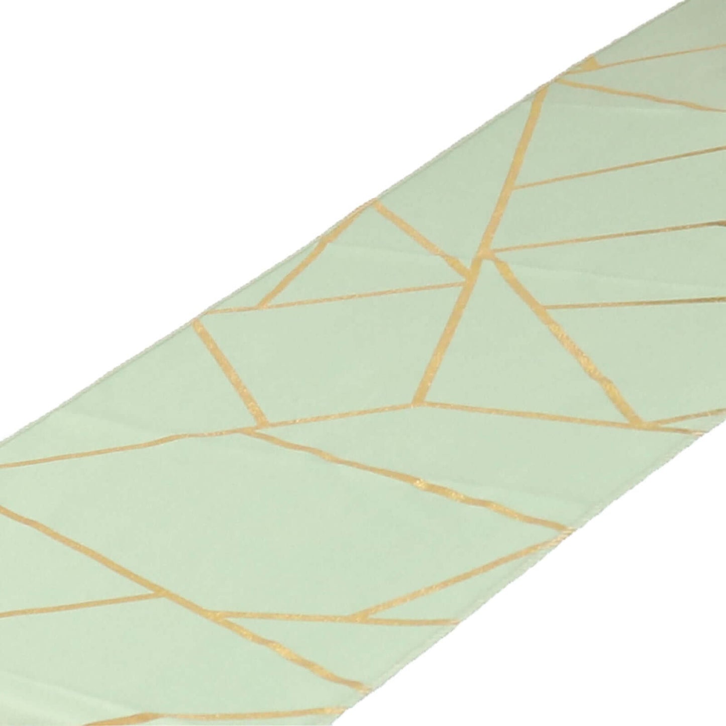 Polyester 9ft Table Runner Sage Green with Gold Foil Modern Geometric Accent
