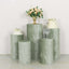 Set of 5 Sage Green Crushed Velvet Cylinder Pedestal Stand Covers, Premium Pillar Prop Covers