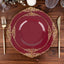 10-Pack Plastic 8" Round Dessert Plates in Burgundy with Gold Leaf Embossed Rim for Gatherings & Events