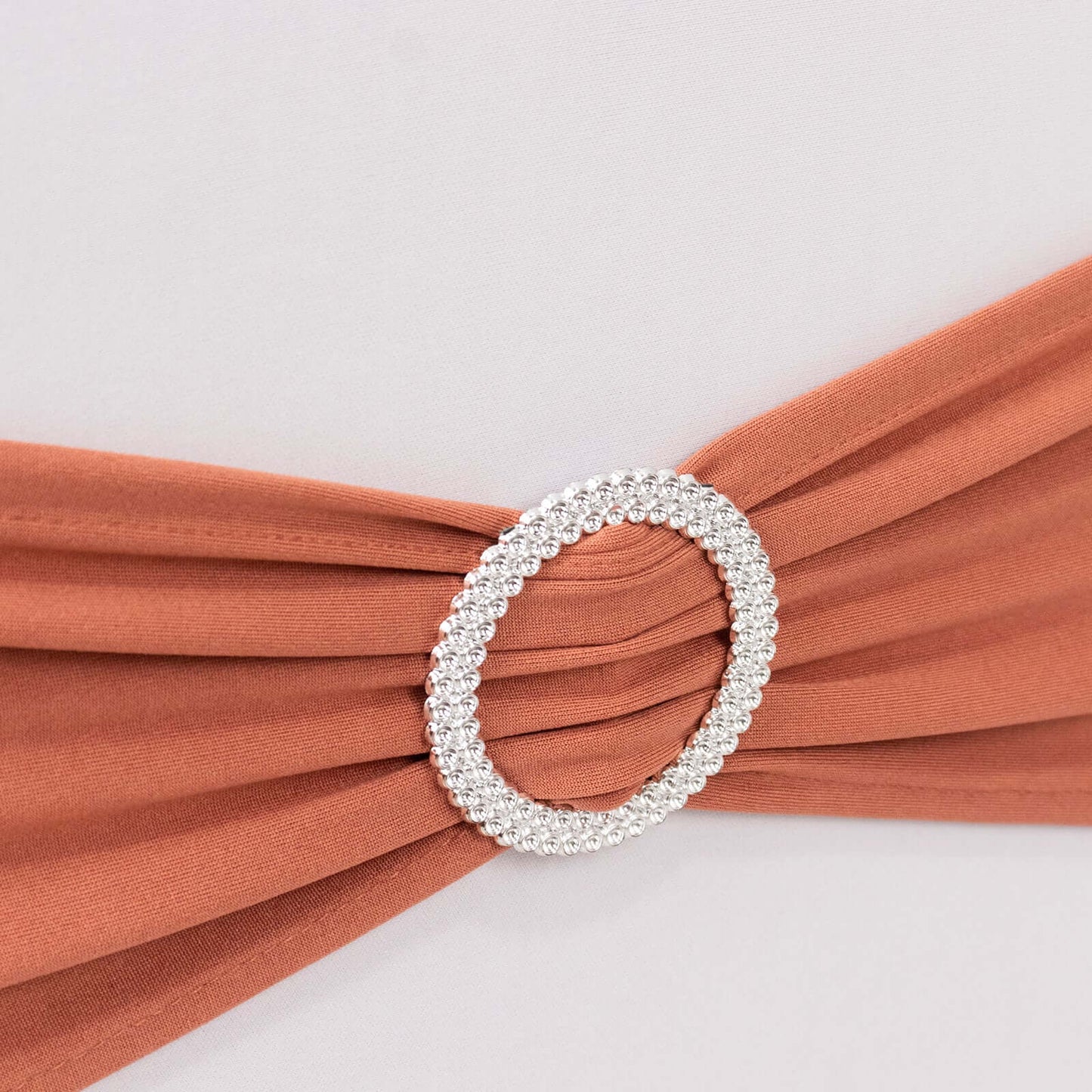 5 Pack Stretch Spandex Chair Sashes Terracotta (Rust) - Reusable Chair Bands with Silver Diamond Ring Slide Buckle 5"x14"