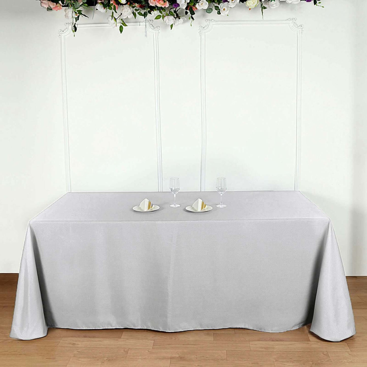 Polyester 90"x156" Rectangle Tablecloth Silver - Seamless Wrinkle-Resistant Table Cover