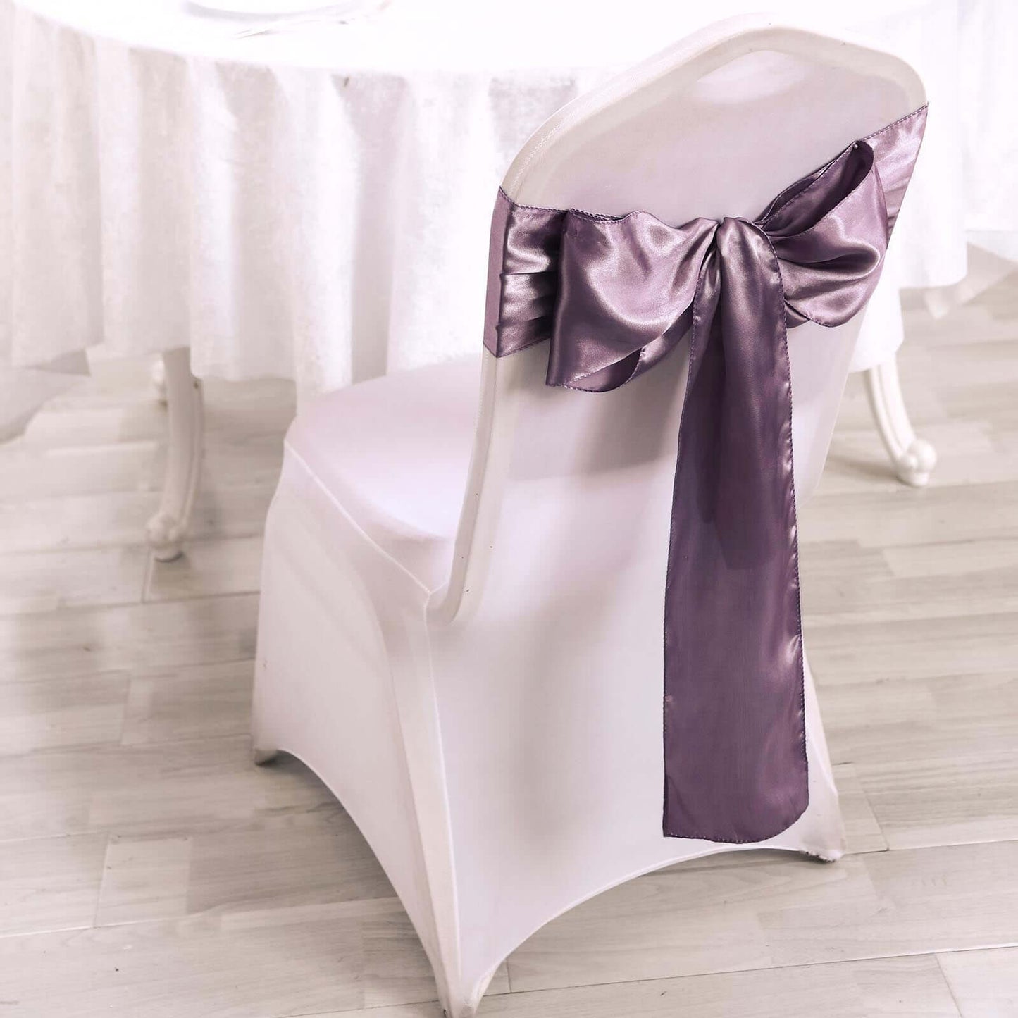 5 Pack Satin Chair Sashes Violet Amethyst - Durable Chair Bows with Shiny Finish 6"x106"