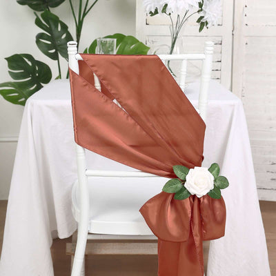 5 Pack Satin Chair Sashes Terracotta (Rust) - Durable Chair Bows with Shiny Finish 6"x106"