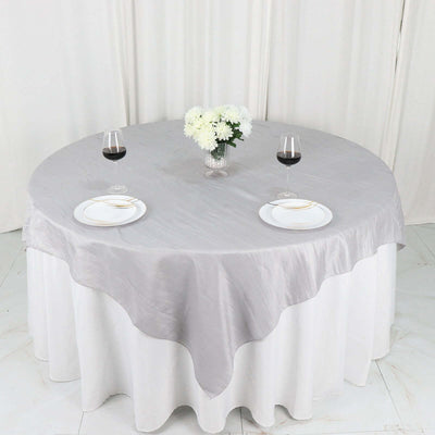 Taffeta 72"x72" Table Overlay Square Tablecloth Silver - Accordion Crinkle Table Cover