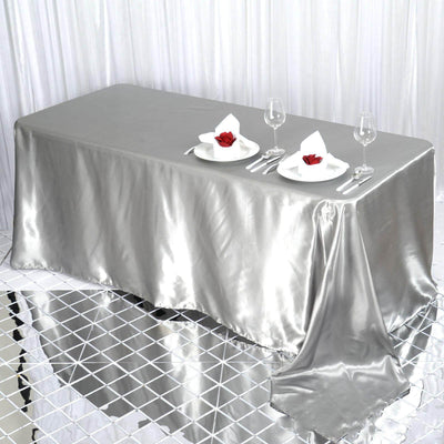 Satin Rectangular 90"x132" Tablecloth Silver - Seamless Table Cover