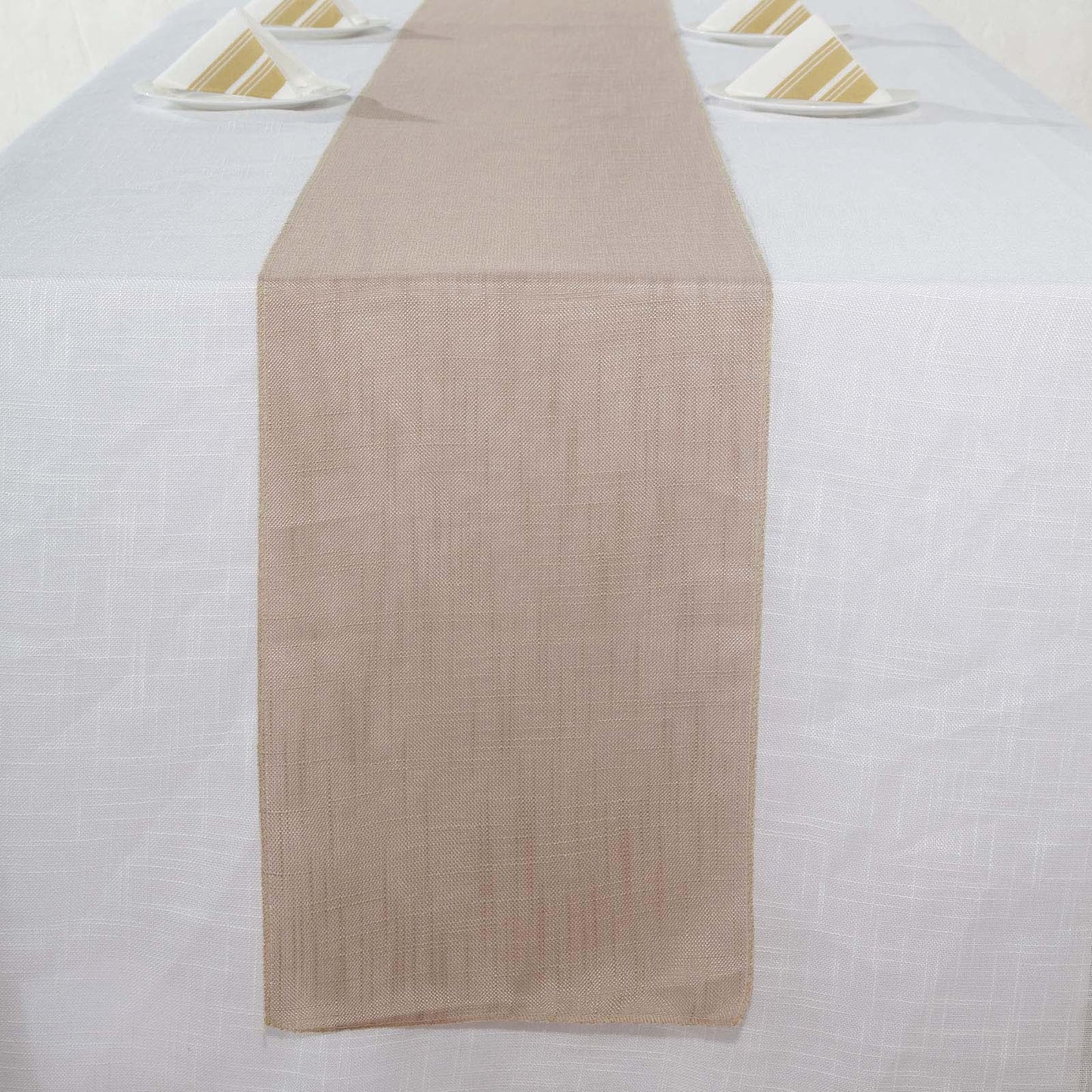 Faux Linen 12"x108" Table Runner Taupe - Slubby Textured & Wrinkle Resistant Table Decor