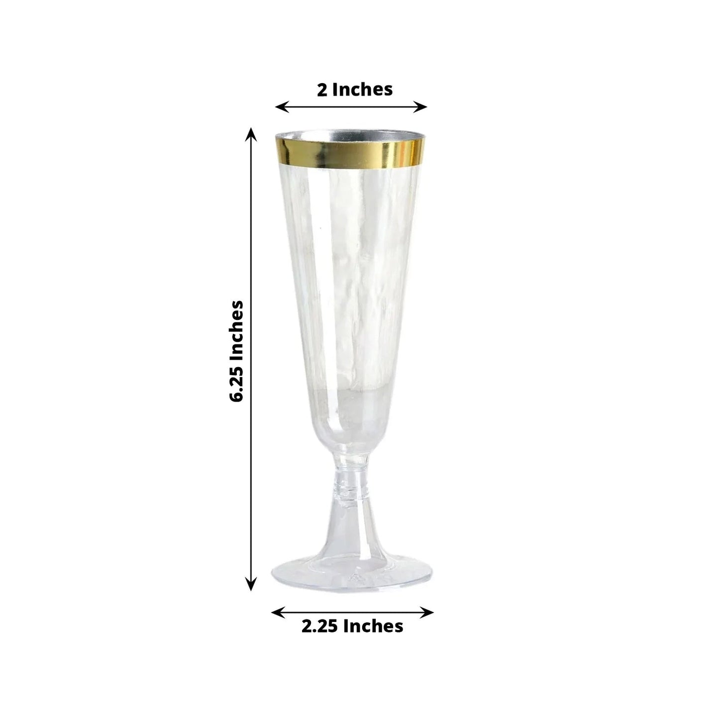 12-Pack Plastic Champagne Flutes Clear with Gold Rim - Stylish Disposable Cocktail Glasses for Parties 5oz 6"