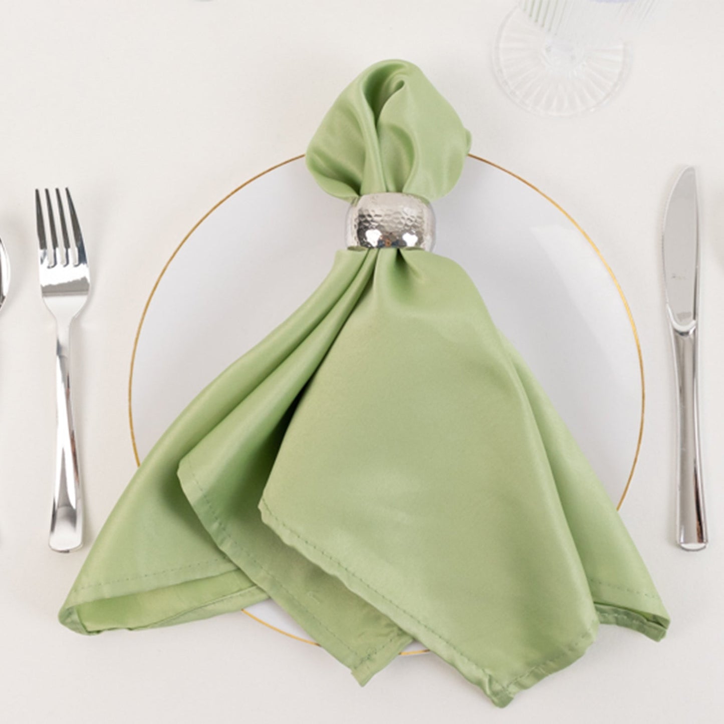 5 Pack Lamour Satin 20"x20" Napkins Sage Green - Soft Matte Finish Dinner Napkins