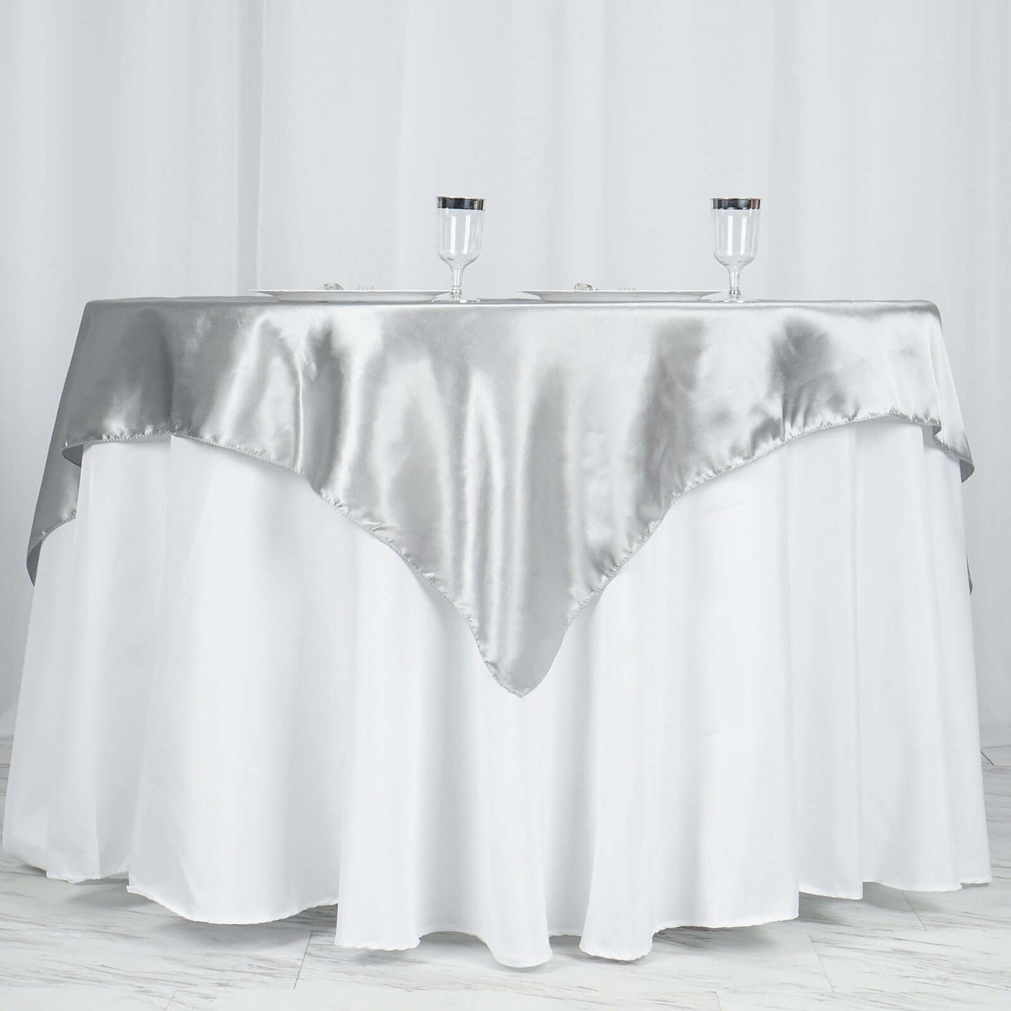Satin 60"x60" Table Overlay Square Tablecloth Silver - Smooth Silky Touch Table Cover