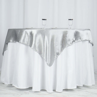 Satin 60"x60" Table Overlay Square Tablecloth Silver - Smooth Silky Touch Table Cover