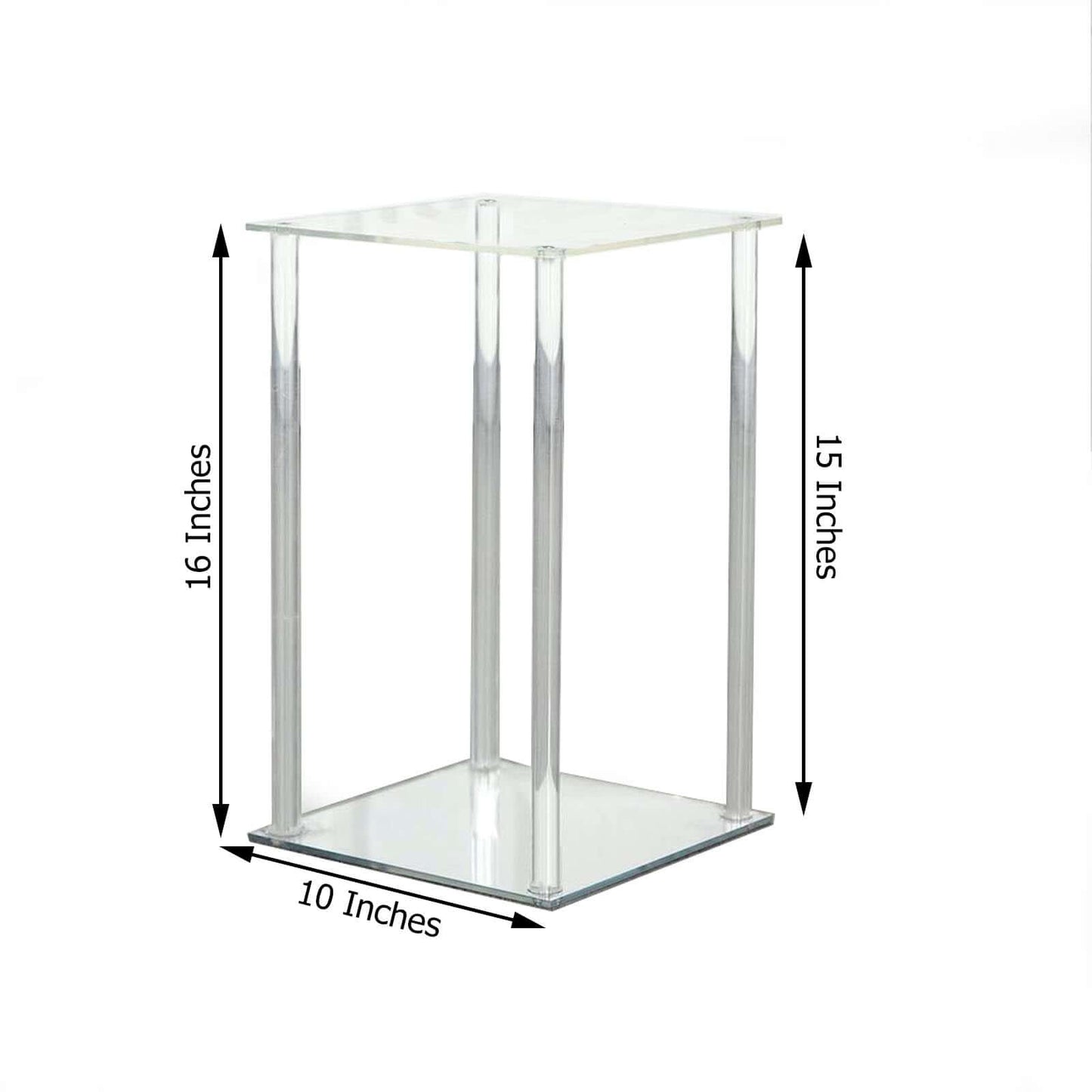 Acrylic Flower Vase Pillar Stand with Square Mirror Base Clear - Stylish Wedding Table Centerpiece 16"