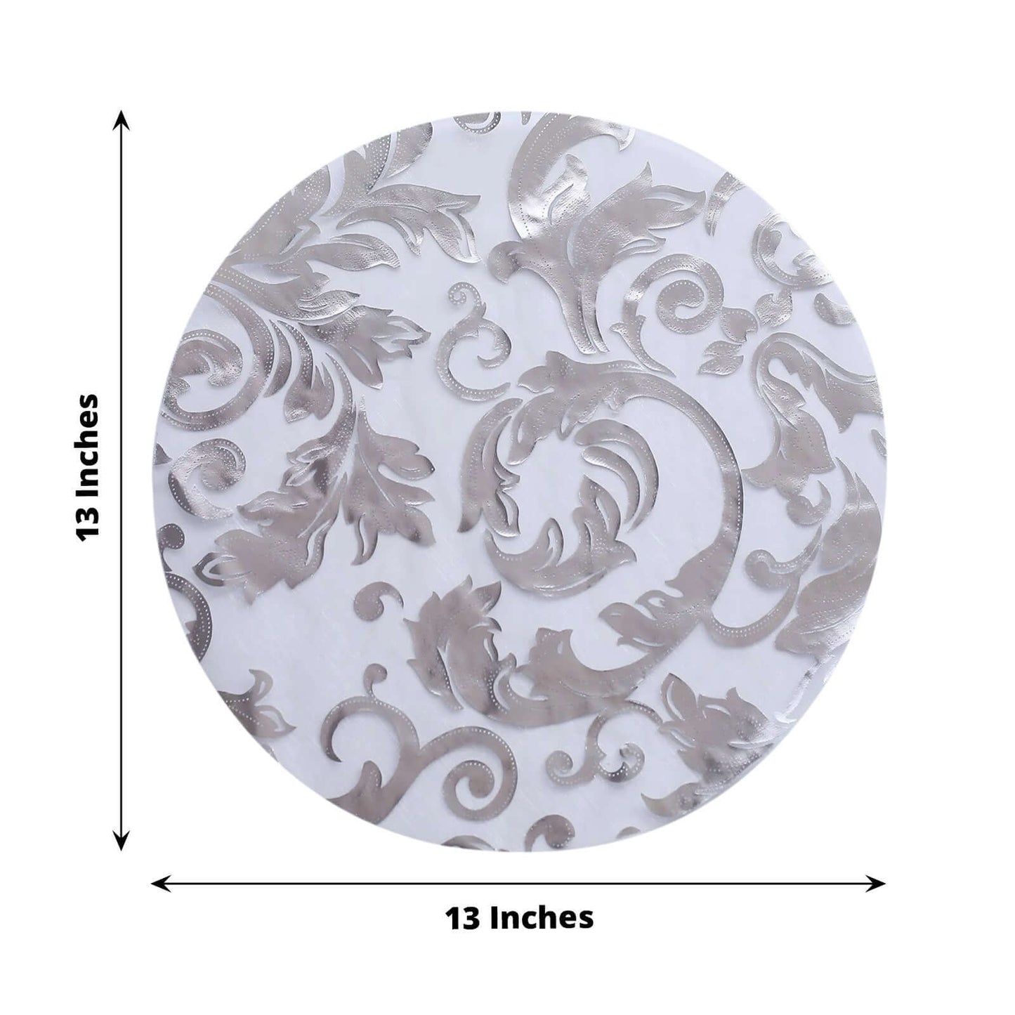 10-Pack Table Placemats Swirl Foil Floral Design Metallic Silver Round - Sheer Organza Disposable Mats 13"