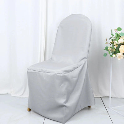 10 Pack Polyester Chair Cover for Banquet Chairs Silver - Stain-Resistant Reusable Slip-On Slipcover