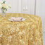 Satin 120" Round Tablecloth Champagne - Grandiose 3D Rosette with Seamless Finish Table Cover