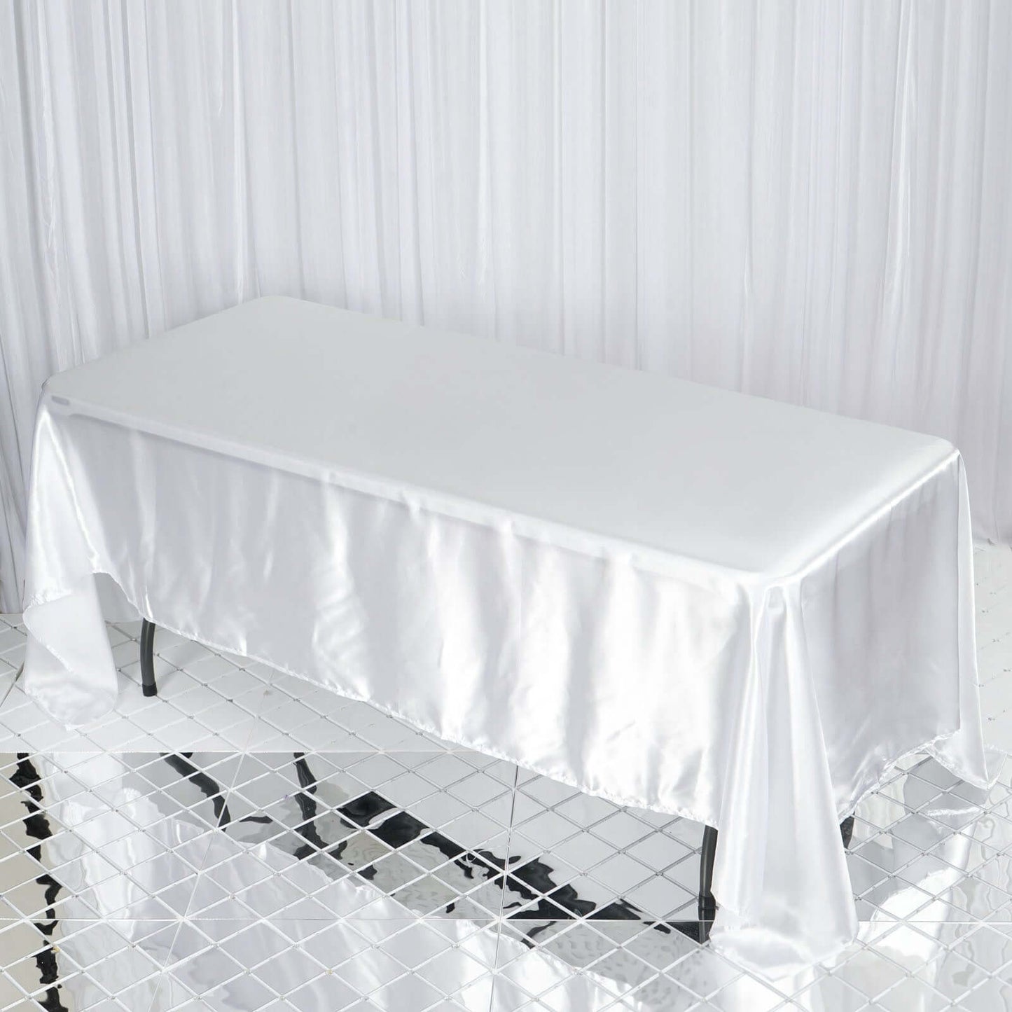 Satin Rectangular 72"x120" Tablecloth White - Smooth & Easy to Maintain Table Cover For Classy Weddings & Events