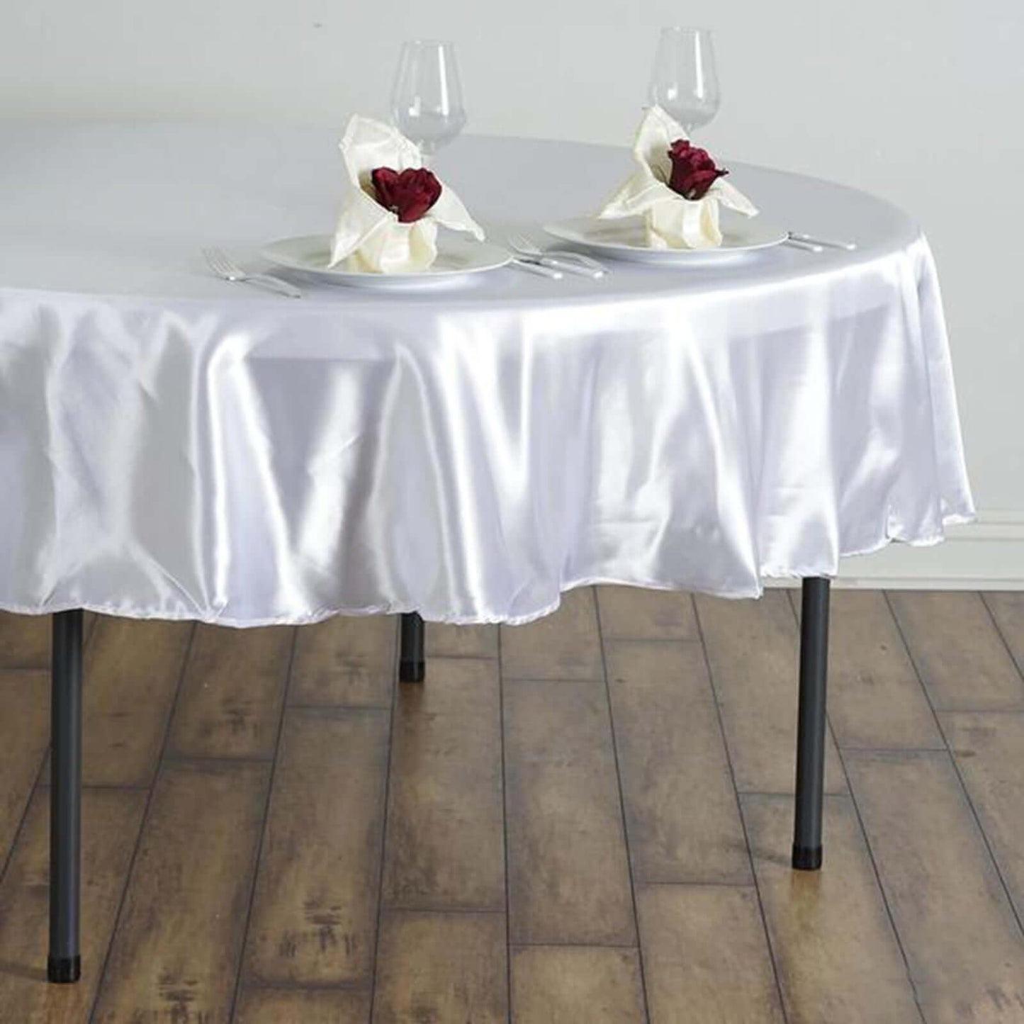 Satin 90" Round Tablecloth White - Smooth and Lustrous Table Cover for Weddings & Events
