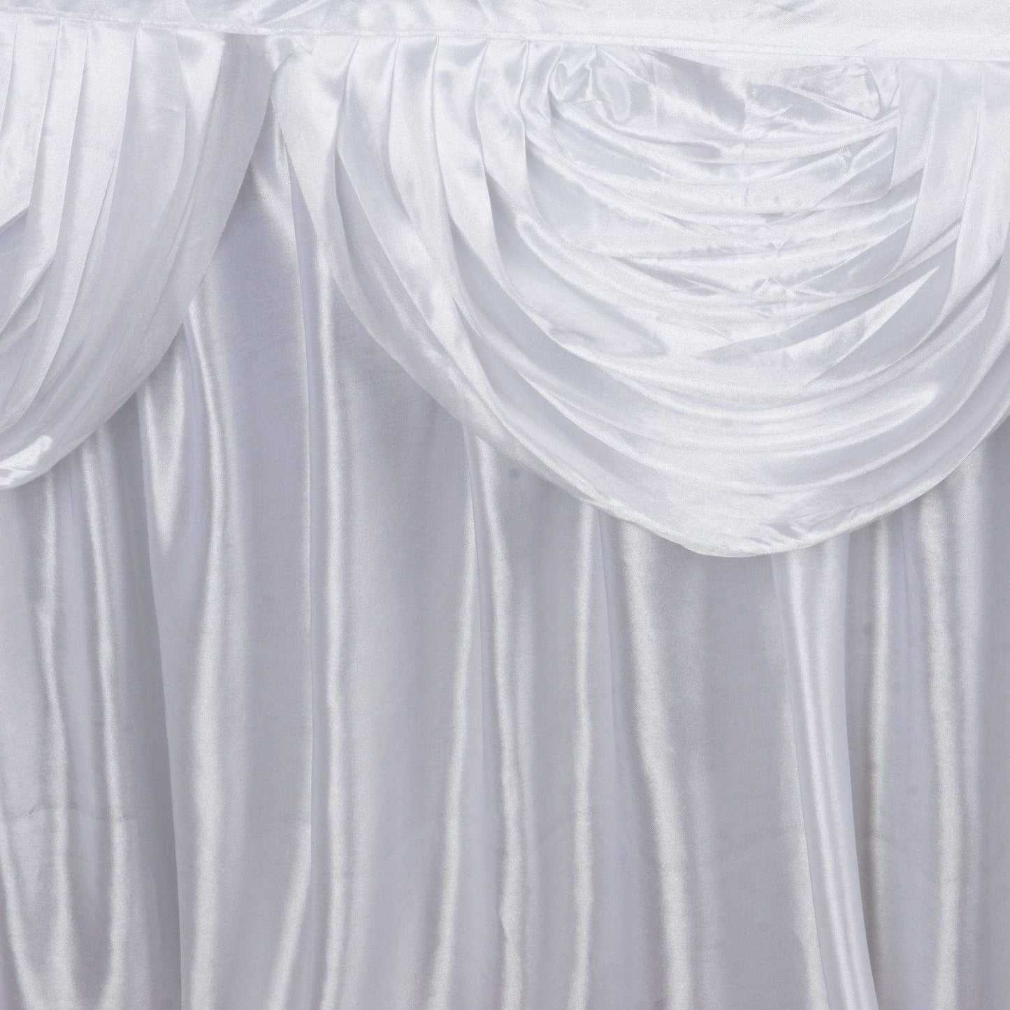 Satin 21ft Table Skirt White Pleated Double Drape Design - Soft & Graceful for Events