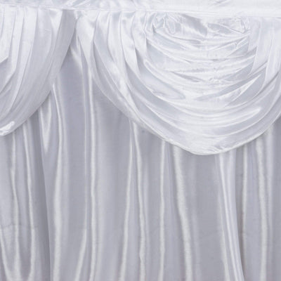 Satin 21ft Table Skirt White Pleated Double Drape Design - Soft & Graceful for Events