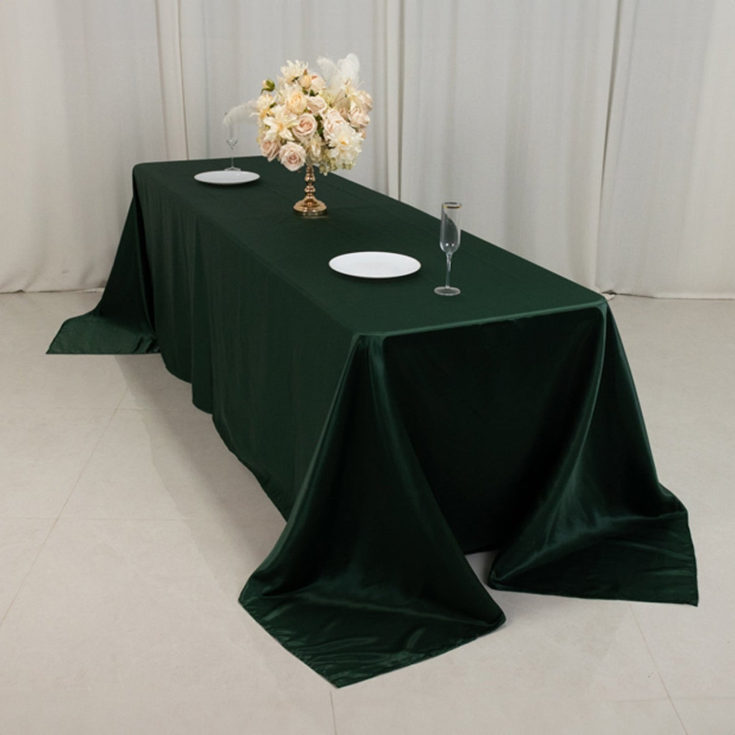 Lamour Satin 90"x156" Rectangle Tablecloth Hunter Emerald Green - Luxurious, Soft Seamless Table Cover