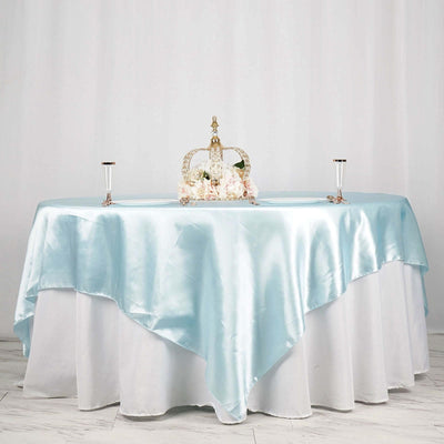 Satin 90"x90" Table Overlay Square Tablecloth Light Blue - Smooth Finish Table Topper