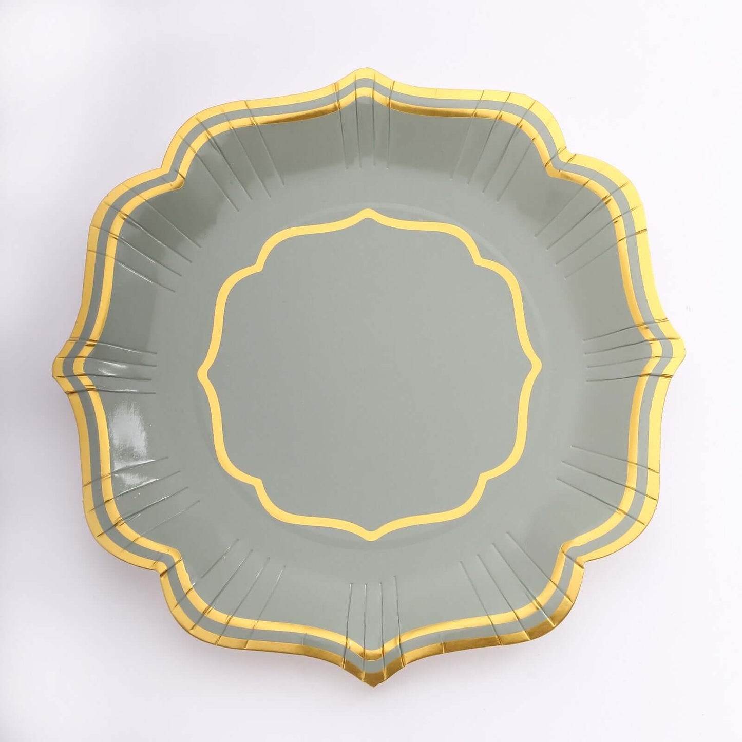 25-Pack Paper Dinner Plates in Sage Green with Gold Scallop Rim - Disposable 300GSM Party Plates 10"