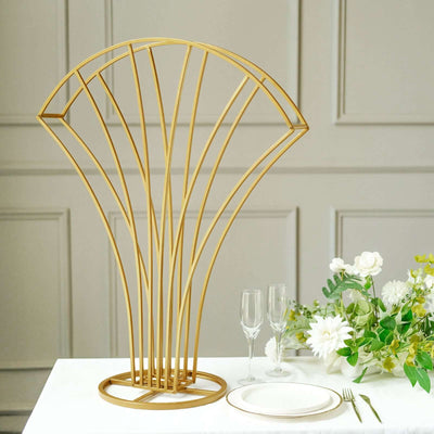 Metal Table Centerpiece Gold Scalloped Fan Shape Design - Wedding Floral Display Flower Frame Stand 32"
