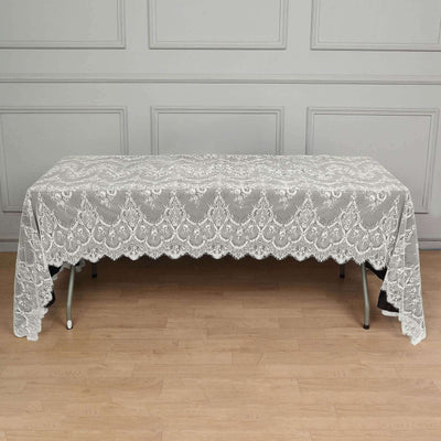 Lace 60"x120" Rectangle Tablecloth Ivory - Vintage Lace Design with Scalloped Frill Edges