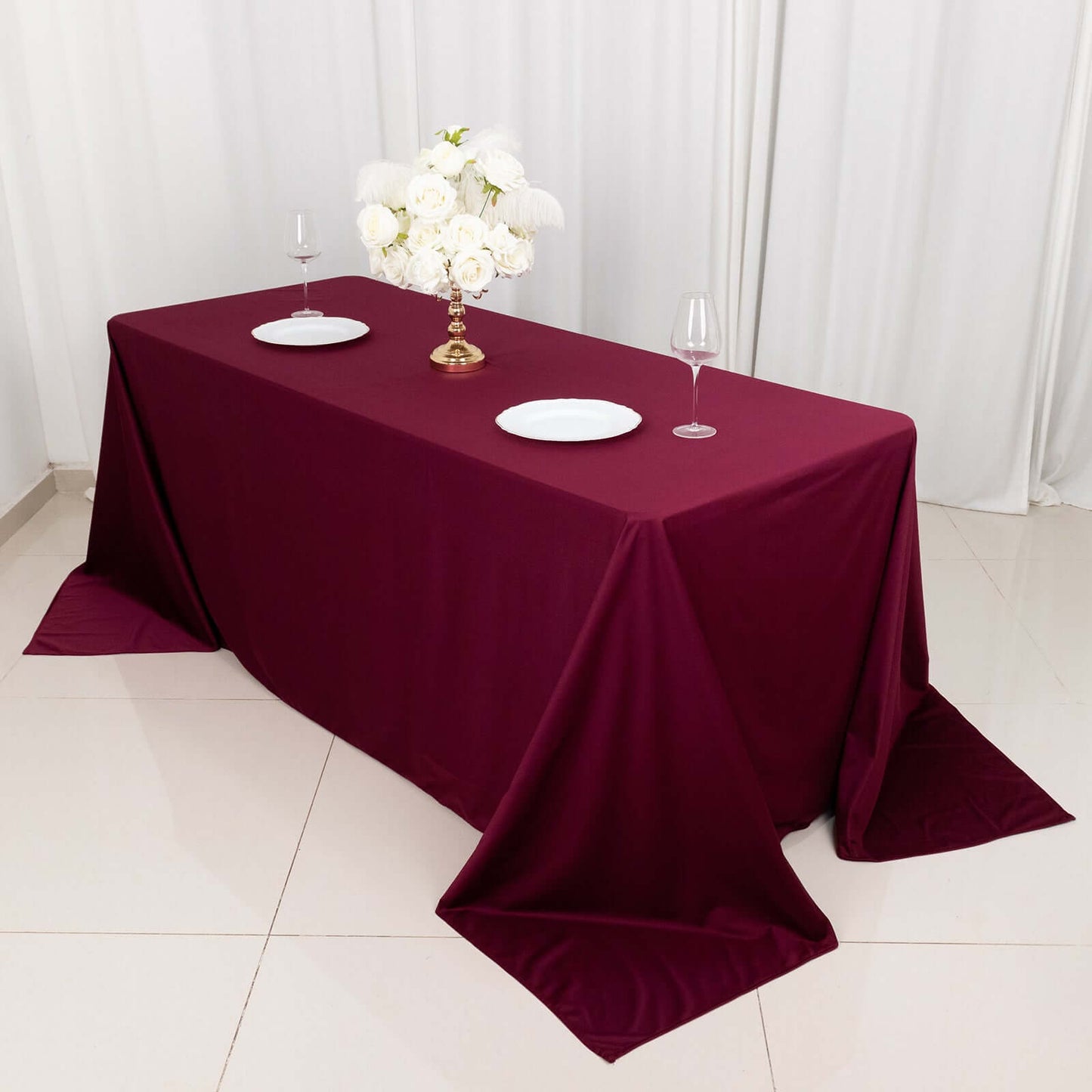 Scuba Rectangular 90"x132" Tablecloth Burgundy - Wrinkle Free, Stain Resistant & Seamless Table Cover