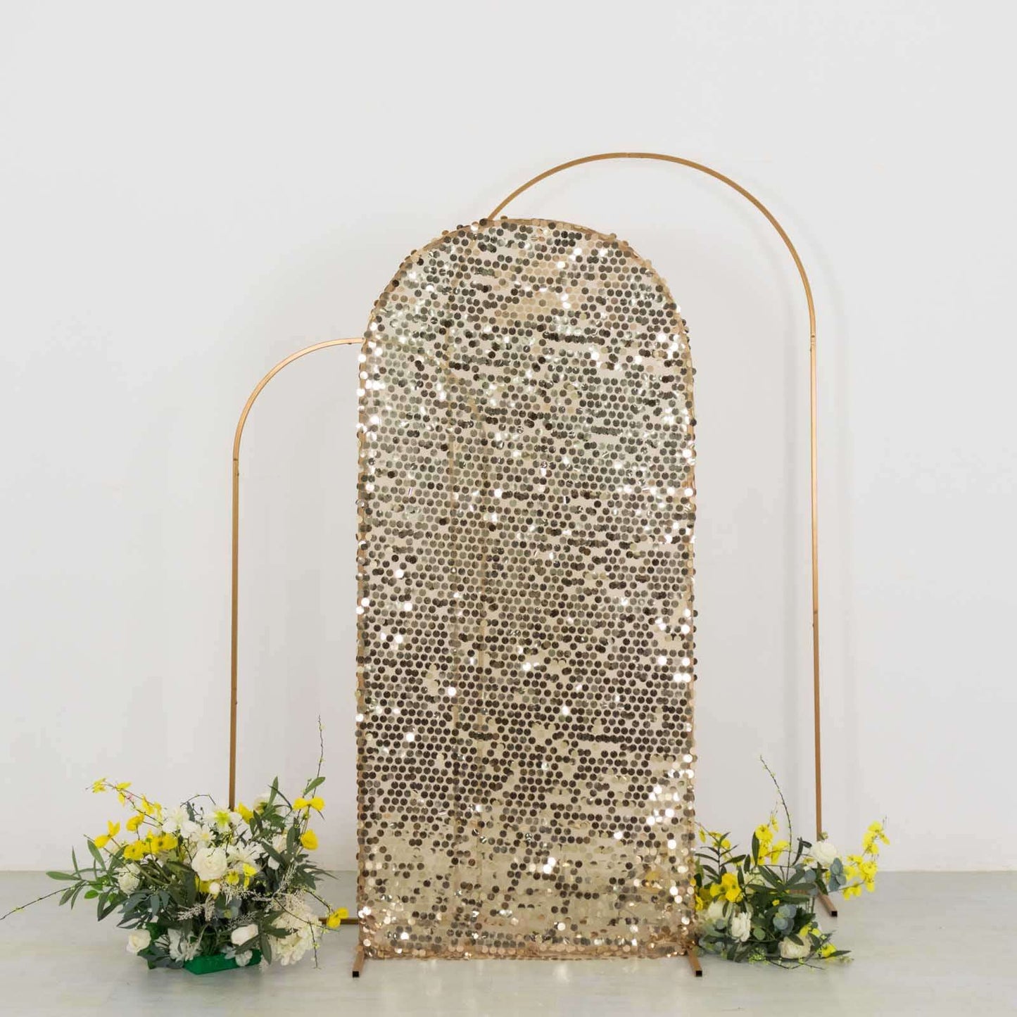 6ft Sparkly Champagne Big Payette Sequin Fitted Wedding Arch Cover for Round Top Chiara Backdrop Stand